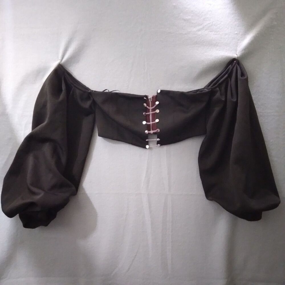 Fashion Nova Crop Top Size S Balloon Sleeve Chains Y2K Goth Witch Wench Costume